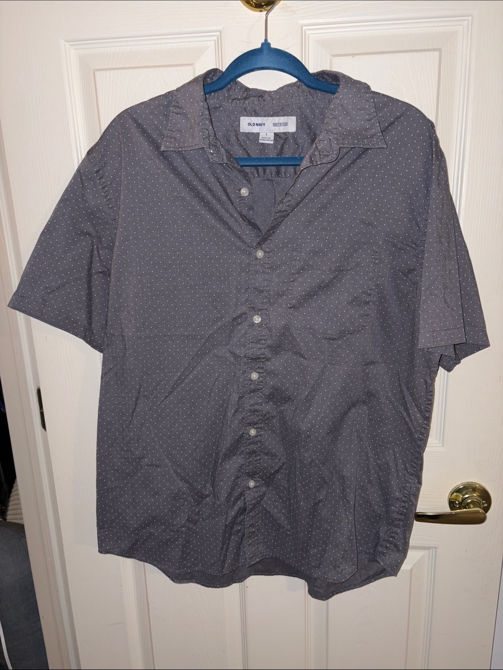 Old Navy Men’s Short-Sleeve Button-Up Dark Gray with White Micro Dots size L